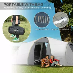 Outsunny Four-Man Tunnel Tent, with Two Bedrooms and Living Room - Grey/Yellow - 7