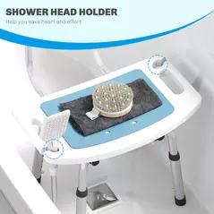 HOMCOM Shower Stool with Backrest, Height Adjustable Shower Chair with Anti-slip Foot Pads, Shower Head Holder, Light Blue - 5