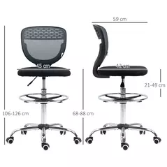 Vinsetto Drafting Chair, Swivel Office Draughtsman Chair, Mesh Standing Desk Chair with Adjustable Foot Ring, Armless, Grey - 3