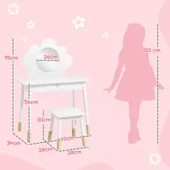 AIYAPLAY Kids Dressing Table with Mirror, Stool, Drawer, Cloud Design, White - 3