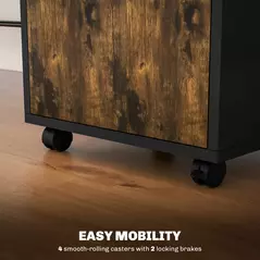 HOMCOM 60cm Filing Cabinet with Drawer, Open Shelf, Metal Handles and 4 Wheels, Office Home Organiser Mobile Printer, Rustic Brown - 6