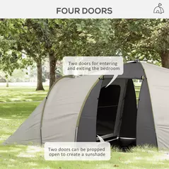 Outsunny Four-Man Tunnel Tent, with Two Bedrooms and Living Room - Grey/Yellow - 5