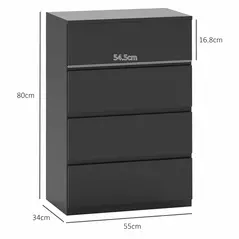 HOMCOM Chest of Drawers, 4-Drawer Storage Cabinets, Modern Dresser, Storage Drawer Unit for Bedroom - 3