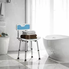 HOMCOM Shower Stool with Backrest, Height Adjustable Shower Chair with Anti-slip Foot Pads, Shower Head Holder, Light Blue - 2
