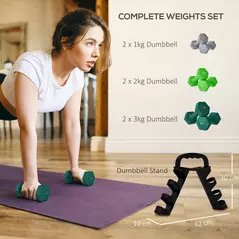 SPORTNOW Dumbbells Set with Storage Rack, 2 x 1kg, 2 x 2kg, 2 x 3kg, Grey - 4