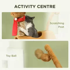 PawHut 98cm Deer-Designed Cat Tree with Scratching Posts, Toy Ball, Tunnel, Brown - 4