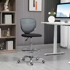 Vinsetto Drafting Chair, Swivel Office Draughtsman Chair, Mesh Standing Desk Chair with Adjustable Foot Ring, Armless, Grey - 2
