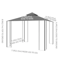 Outsunny 3 x 3(m) Patio Gazebo Canopy Garden Pavilion Tent Shelter with 2 Tier Roof and Mosquito Netting, Steel Frame, Grey - 3