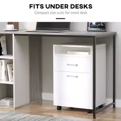 HOMCOM 60cm Filing Cabinet with Drawer, Open Shelf, Metal Handles and 4 Wheels, Office Home Organiser Mobile Printer, White - 5