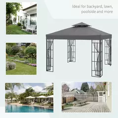 Outsunny 3 x 3(m) Patio Gazebo Canopy Garden Pavilion Tent Shelter with 2 Tier Roof and Mosquito Netting, Steel Frame, Grey - 7