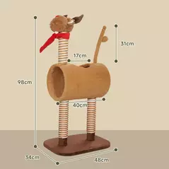 PawHut 98cm Deer-Designed Cat Tree with Scratching Posts, Toy Ball, Tunnel, Brown - 3