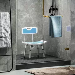 HOMCOM Shower Stool with Backrest, Height Adjustable Shower Chair with Anti-slip Foot Pads, Shower Head Holder, Light Blue - 9