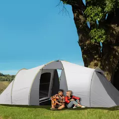 Outsunny Four-Man Tunnel Tent, with Two Bedrooms and Living Room - Grey/Yellow - 2