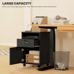HOMCOM 60cm Filing Cabinet with Drawer, Open Shelf, Metal Handles and 4 Wheels, Office Home Organiser Mobile Printer with Two Locks, Black - 4