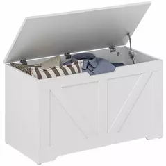 HOMCOM 100L Home Storage Box, with Safety Hinges - White Wood-Effect - 1