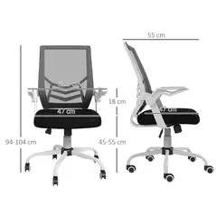 Vinsetto Mesh Office Chair, Computer Desk Chair with Flip-up Armrests, Lumbar Back Support and Swivel Wheels, Black - 3