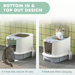 PawHut Cat Litter Box with Lid, Scoop, Deodorisation Bags, Top Entry - 6