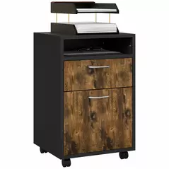 HOMCOM 60cm Filing Cabinet with Drawer, Open Shelf, Metal Handles and 4 Wheels, Office Home Organiser Mobile Printer, Rustic Brown - 1