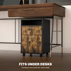 HOMCOM 60cm Filing Cabinet with Drawer, Open Shelf, Metal Handles and 4 Wheels, Office Home Organiser Mobile Printer, Rustic Brown - 5
