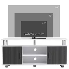 HOMCOM TV Cabinet Unit for TVs up to 50'' with Storage Shelf and Cupboards, Living Room Entertainment Center Media Console, Grey and White - 4