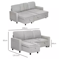 HOMCOM Pull Out Sofa Bed with Storage - Light Grey - 3
