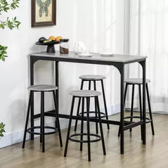 HOMCOM Five-Piece Industrial-Style Bar Table Set - Grey/Black - 2