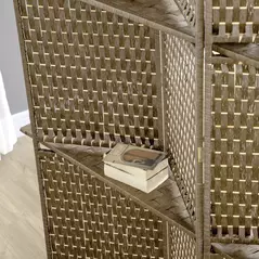 HOMCOM 4-Panel Room Dividers with Shelves, Wave Fibre Freestanding Folding Privacy Screen Panels, Partition Wall Divider for Indoor Bedroom Office, 180 cm, Brown - 9