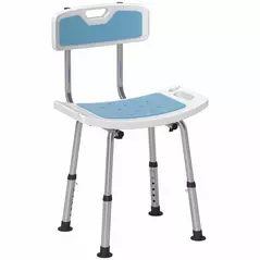 HOMCOM Shower Stool with Backrest, Height Adjustable Shower Chair with Anti-slip Foot Pads, Shower Head Holder, Light Blue - 1