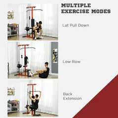 SPORTNOW Pull Up Station, Power Cage with Adjustable Seat, for Home Gym - Red - 4