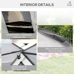 Outsunny Four-Man Tunnel Tent, with Two Bedrooms and Living Room - Grey/Yellow - 6