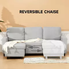 HOMCOM Pull Out Sofa Bed with Storage - Light Grey - 6