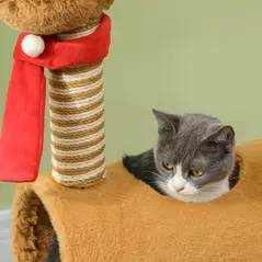 PawHut 98cm Deer-Designed Cat Tree with Scratching Posts, Toy Ball, Tunnel, Brown - 8