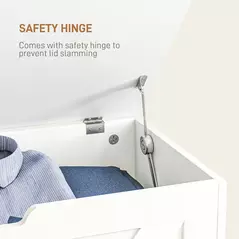 HOMCOM 100L Home Storage Box, with Safety Hinges - White Wood-Effect - 5