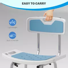 HOMCOM Shower Stool with Backrest, Height Adjustable Shower Chair with Anti-slip Foot Pads, Shower Head Holder, Light Blue - 8