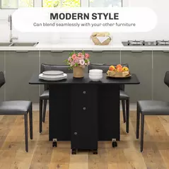 HOMCOM Multi-Storage Six-Person Drop Leaf Dining Table -  Distressed Black - 4