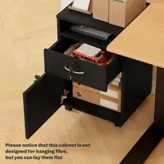 HOMCOM 60cm Filing Cabinet with Drawer, Open Shelf, Metal Handles and 4 Wheels, Office Home Organiser Mobile Printer with Two Locks, Black - 8