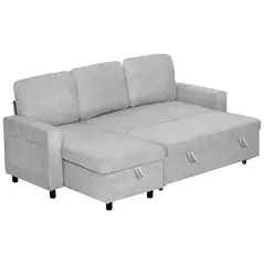 HOMCOM Pull Out Sofa Bed with Storage - Light Grey - 1