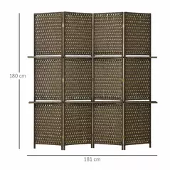 HOMCOM 4-Panel Room Dividers with Shelves, Wave Fibre Freestanding Folding Privacy Screen Panels, Partition Wall Divider for Indoor Bedroom Office, 180 cm, Brown - 3