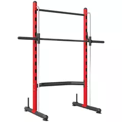 SPORTNOW Pull Up Station, Power Cage with Adjustable Seat, for Home Gym - Red - 1