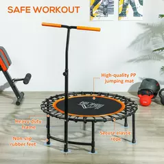 HOMCOM 40" Fitness Trampoline with Adjustable Handle, Rebounder Trampoline, Mini Jumper for Indoor Exercise Workout, Orange - 5