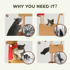 PawHut 98cm Deer-Designed Cat Tree with Scratching Posts, Toy Ball, Tunnel, Brown - 6