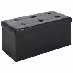HOMCOM Folding Faux Leather Storage Cube Ottoman Bench Seat PU Rectangular Footrest Stool Box (Brown) - 1
