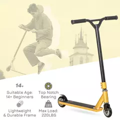 HOMCOM Stunt Scooter, 360° Entry Level Tricks Scooter w/ Lightweight Aluminium Deck and ABEC 7 Bearing, For Age 14+ Beginners, Gold Tone - 4