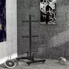 SPORTNOW Weight Rack for Olympic Weight Plate, 3 Tier Weight Tree for 2 inch Plates and Bars, Weight Organiser Stand with 4 Transport Wheels and Clamps for Home Gym, Max Load 200kg, Black - 2