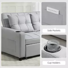 HOMCOM Two-Seater Pull-Out Sofa Bed - Light Grey - 7
