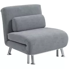 HOMCOM Single Velvet-Feel Sleeper Chair - Grey - 1