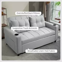 HOMCOM Two-Seater Pull-Out Sofa Bed - Light Grey - 6