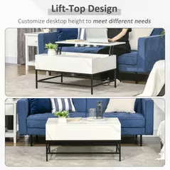 HOMCOM Modern Lifting Coffee Table with Hidden Compartment, Storage Coffee Table for Living Room, Faux Marble White - 4