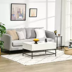HOMCOM Modern Lifting Coffee Table with Hidden Compartment, Storage Coffee Table for Living Room, Faux Marble White - 7