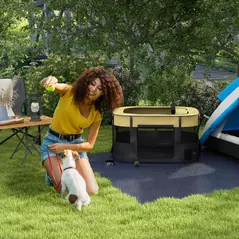 PawHut Foldable Dog Pen with Storage Bag for Indoor/Outdoor Use, Portable Pet playpen, with Ground Stakes - Yellow - 2